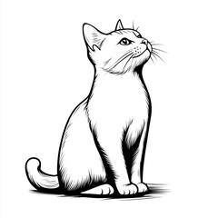 Obraz premium Simple line drawing of a European Shorthair cat full body on a white background