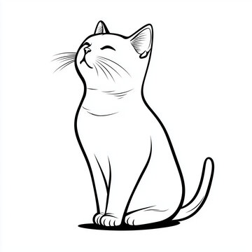 Simple line drawing of a European Shorthair cat full body on a white background