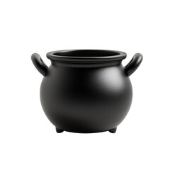 Glossy black cauldron with two handles on a white background