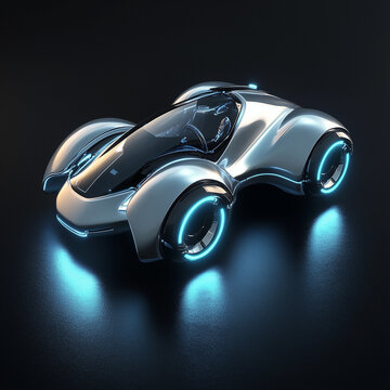 sleek metallic silver colored hovercar 