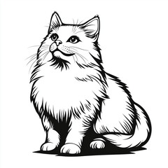 Obraz premium Simple line drawing of a Siberian cat full body on a white background, 