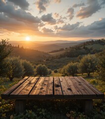 Wooden Podium Overlooking a Tuscan Sunset