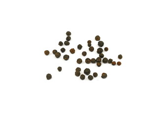 Pile of Black peppercorns (Black pepper) seeds isolated on white background.