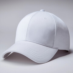 White baseball cap, solid white background, product photography, simple and clean composition, high resolution, professional photograph, studio lighting, crisp details, professiona