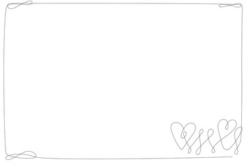 Line Art Heart Symbol Frame Element. Doodle One Continuous Line Bordet for Wedding or Valentine Day Decoration. Bridal Wallpaper Background. 