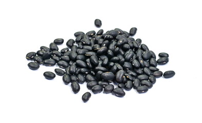 Black beans isolated on white background. Black beans are rich in a certain mineral and soluble fiber. Soluble fiber may help prevent heart disease by balancing unhealthy cholesterol levels.
