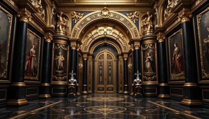 Fototapeta premium Opulent Grand Hall: A Gilded Palace Interior