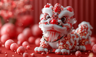 happy chinese new year, cute chinese traditional lion dance