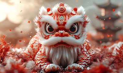 happy chinese new year, cute chinese traditional lion dance