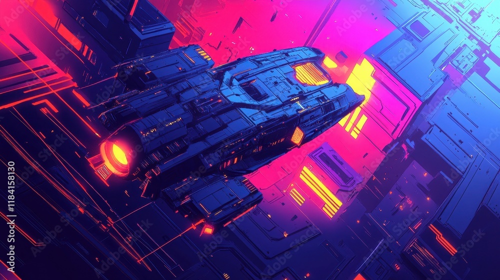 Canvas Prints futuristic spaceship navigating neon cityscape