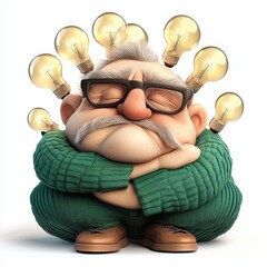 Obraz premium Creative Senior Man with Light Bulbs Symbolizing Bright Ideas
