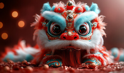 happy chinese new year, cute chinese traditional lion dance