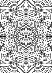 Fototapeta premium Black Outline Intricate Mandala Pattern. Yoga, meditation poster. Coloring book page.