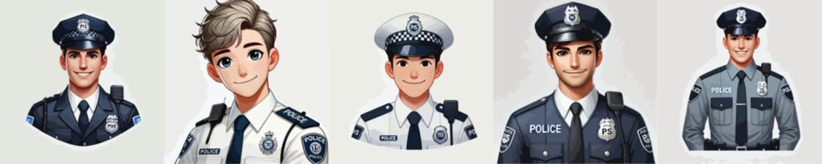 vector collection of handsome police characters smiling