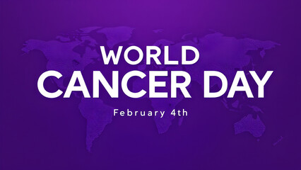 Fototapeta premium World Cancer Day Awareness Poster with Purple Ribbon, globe illustration with 4 February and world cancer day text on it.