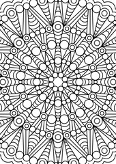 Black Outline Intricate Mandala Pattern. Yoga, meditation poster. Coloring book page.