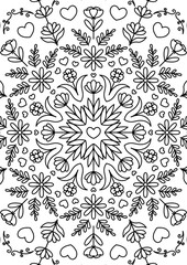 Black Outline Intricate Mandala Pattern. Yoga, meditation poster. Coloring book page.