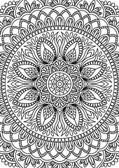 Black Outline Intricate Mandala Pattern. Yoga, meditation poster. Coloring book page.