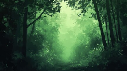 A Misty Green Forest Path Beckons Deep Within