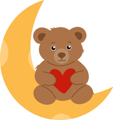 teddy bear with heart on a moon