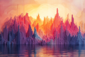Abstract representation of sound waves inspired by classical music at sunset