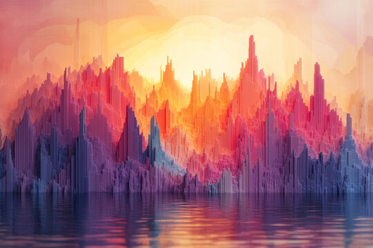 Abstract representation of sound waves inspired by classical music at sunset