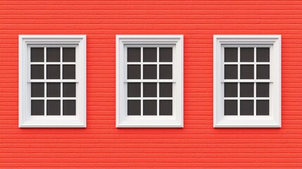 Three White Windows on a Red Brick Wall