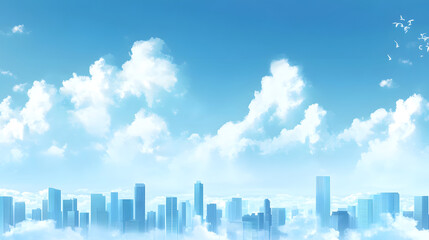 Obraz premium Cityscape Skyline Above Clouds Blue Sky