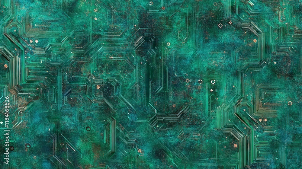Poster gradient background with glowing circuit board patterns in shades of teal and green.