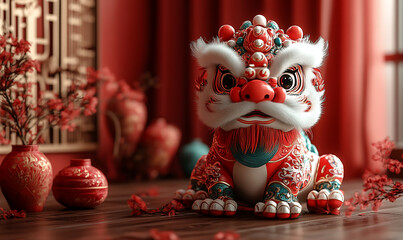happy chinese new year, cute chinese traditional lion dance