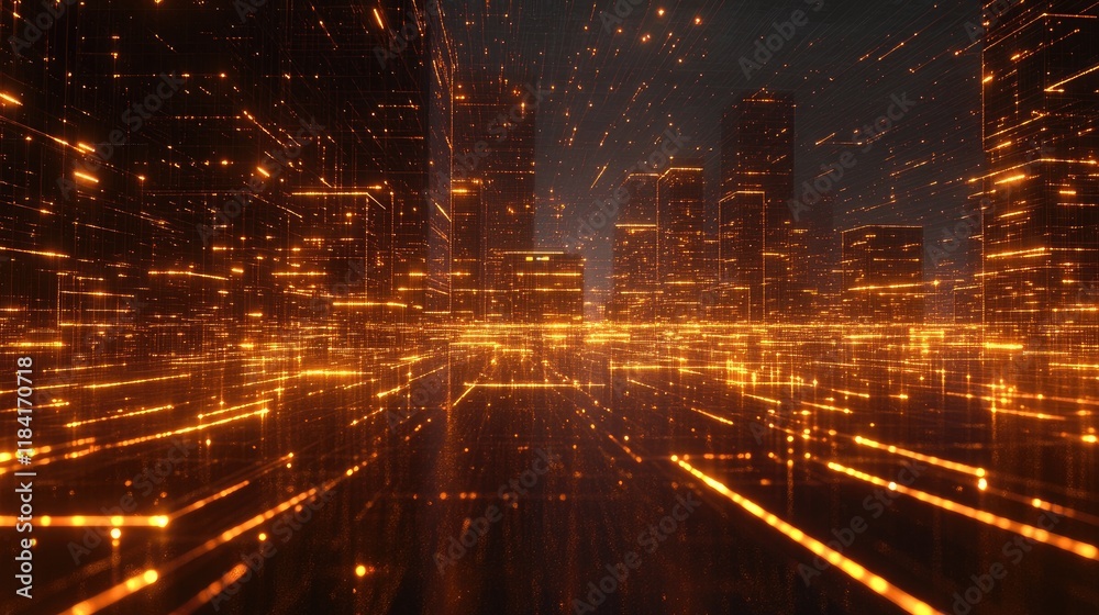 Poster luminous grid patterns with glowing nodes and connecting lines, symbolizing connectivity.