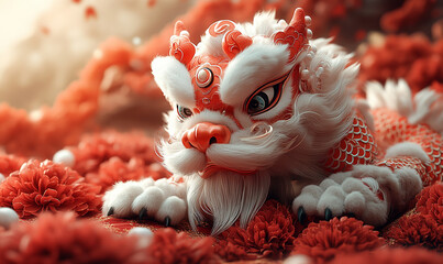 happy chinese new year, cute chinese traditional lion dance