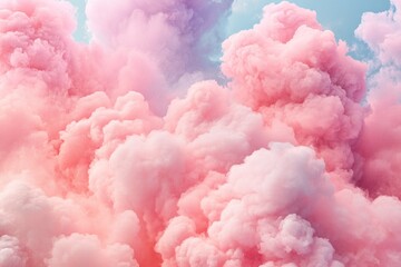 Fototapeta premium Fantasy sky with sugar cotton pink pastel clouds in a dreamy background with generative ai