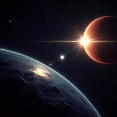 Espectacular encuentro c&oacute;smico dos planetas y una estrella brillante en el espacio
