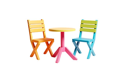 Vibrant patio set: Two colorful chairs and a bright table, perfect for summer relaxation. Enjoy the cheerful ambiance!, cut out,transparent background
