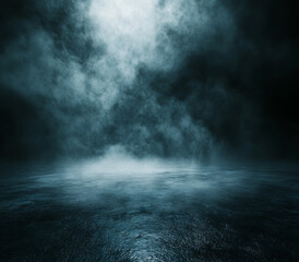 A dark background sets the stage for an atmospheric stock photo, featuring an empty floor surrounded by shimmering platinum and icy silver fog, creating a sophisticated, cool aesthetic