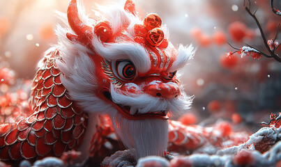 happy chinese new year, cute chinese traditional lion dance