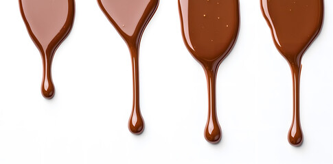 Obraz premium Melted chocolate dripping and flowing down from the top, isolated on white background