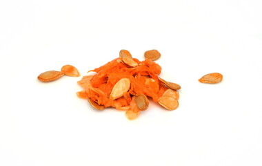 Wet fresh pumpkin seeds extracted from the pumpkin isolated