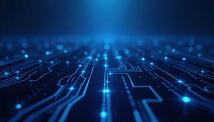 Fototapeta premium Abstract digital circuit board with glowing blue lights