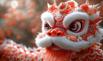 happy chinese new year, cute chinese traditional lion dance
