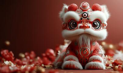 happy chinese new year, cute chinese traditional lion dance