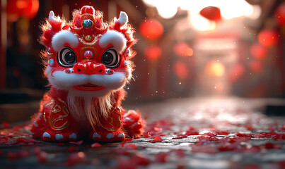 happy chinese new year, cute chinese traditional lion dance