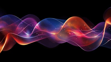 Top-down view of digital waveforms with dynamic glowing elements, creating a tech vibe.