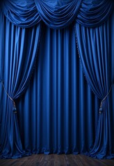 Majestic Blue Stage Curtains Draped Elegantly