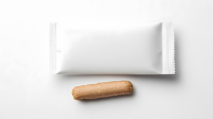 Top view bar snack white packaging mock up, isolated on white background.