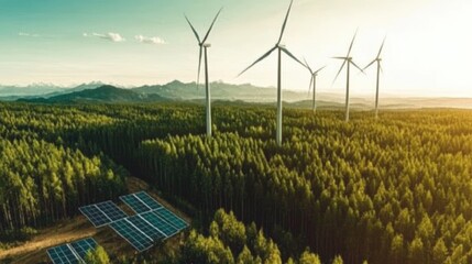 Renewable energy sustainability concept with high-quality, professional visuals of wind turbines, solar panels, green landscapes, emphasizing eco-friendly innovation and environmental conservation 18