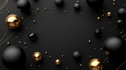 Fototapeta premium Top-down view of scattered D spheres and lines on a dark background, symbolizing innovation in business.