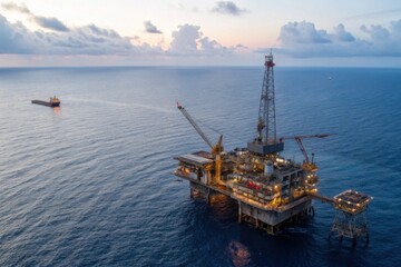 Naklejka premium Aerial view of an offshore oil and gas