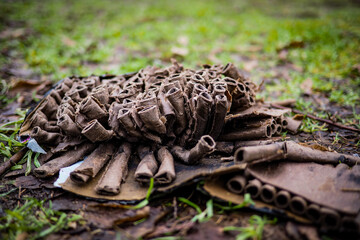 Burnt firecracker leftover after new year eve outdoor